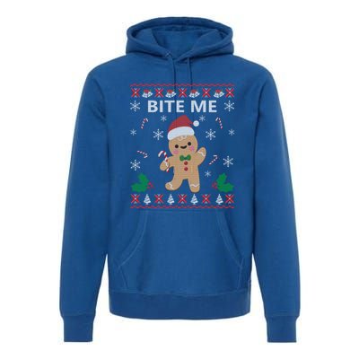 Bite Me Gingerbread Ugly Christmas Sweater Funny Gift Meaningful Gift Premium Hoodie