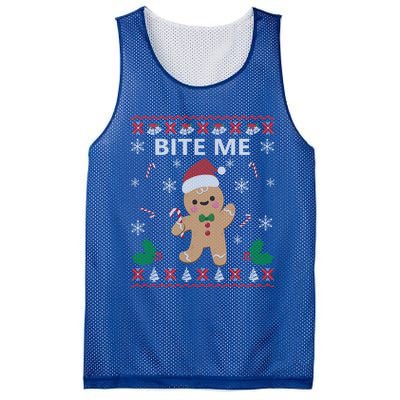 Bite Me Gingerbread Ugly Christmas Sweater Funny Gift Meaningful Gift Mesh Reversible Basketball Jersey Tank