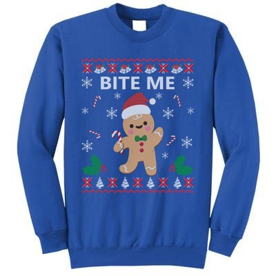 Bite Me Gingerbread Ugly Christmas Sweater Funny Gift Meaningful Gift Tall Sweatshirt