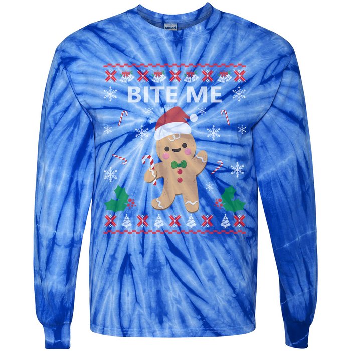 Bite Me Gingerbread Ugly Christmas Sweater Funny Gift Meaningful Gift Tie-Dye Long Sleeve Shirt