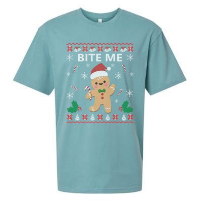 Bite Me Gingerbread Ugly Christmas Sweater Funny Gift Meaningful Gift Sueded Cloud Jersey T-Shirt