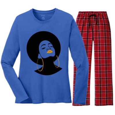 Black Magic Gold Lips Afro Queen Melanin Gift Women's Long Sleeve Flannel Pajama Set 