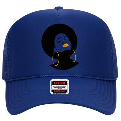 Black Magic Gold Lips Afro Queen Melanin Gift High Crown Mesh Back Trucker Hat