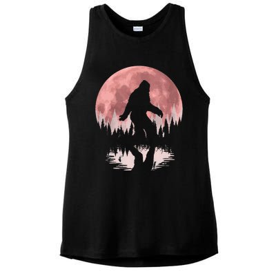 Bigfoot Moon Graphic Night Forest! Cool Sasquatch Ladies PosiCharge Tri-Blend Wicking Tank