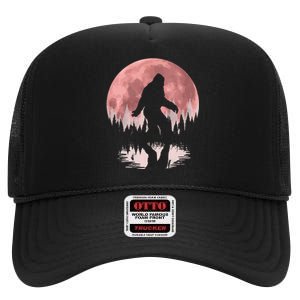 Bigfoot Moon Graphic Night Forest! Cool Sasquatch High Crown Mesh Back Trucker Hat