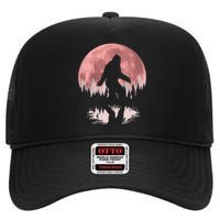 Bigfoot Moon Graphic Night Forest! Cool Sasquatch High Crown Mesh Back Trucker Hat