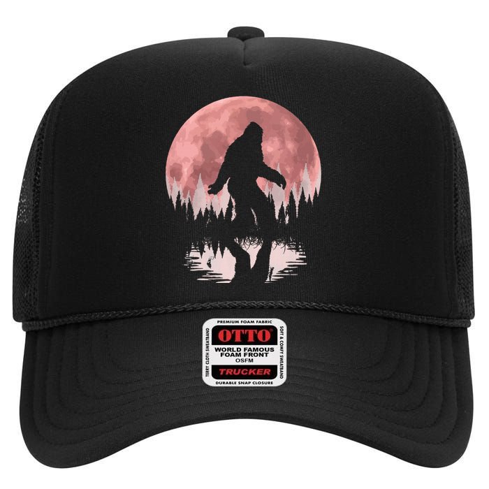 Bigfoot Moon Graphic Night Forest! Cool Sasquatch High Crown Mesh Back Trucker Hat