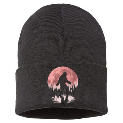 Bigfoot Moon Graphic Night Forest! Cool Sasquatch Sustainable Knit Beanie