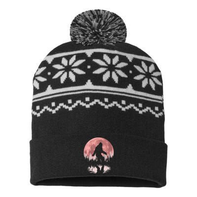 Bigfoot Moon Graphic Night Forest! Cool Sasquatch USA-Made Snowflake Beanie