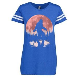 Bigfoot Moon Graphic Night Forest! Cool Sasquatch Enza Ladies Jersey Football T-Shirt