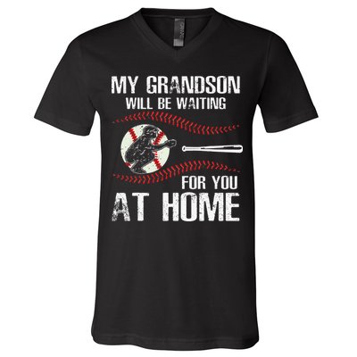 Baseball My Grandson Will Be Waiting For You At Home V-Neck T-Shirt