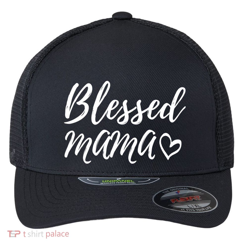 Blessed Mama Gift Christmas Family Matching Gift Flexfit Unipanel Trucker Cap