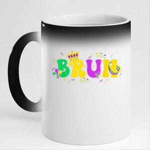 Bruh Mardi Gras Bruh Male Female Celebrating Mardi Gras Mask Festival 11oz Black Color Changing Mug