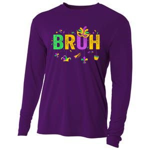 Bruh Mardi Gras Bruh Male Female Celebrating Mardi Gras Mask Carnival Cooling Performance Long Sleeve Crew