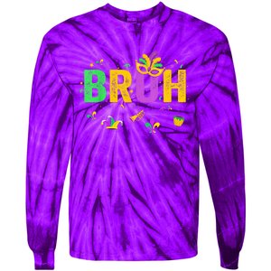 Bruh Mardi Gras Bruh Male Female Celebrating Mardi Gras Mask Carnival Tie-Dye Long Sleeve Shirt