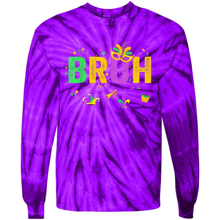 Bruh Mardi Gras Bruh Male Female Celebrating Mardi Gras Mask Carnival Tie-Dye Long Sleeve Shirt