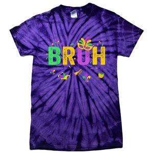 Bruh Mardi Gras Bruh Male Female Celebrating Mardi Gras Mask Carnival Tie-Dye T-Shirt