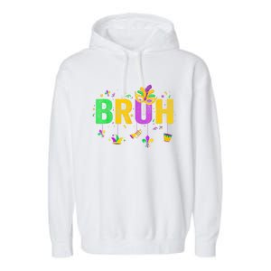 Bruh Mardi Gras Bruh Male Female Celebrating Mardi Gras Mask Carnival Garment-Dyed Fleece Hoodie