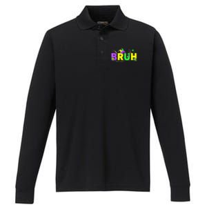 Bruh Mardi Gras Bruh Male Female Happy Mardi Gras Mask Performance Long Sleeve Polo