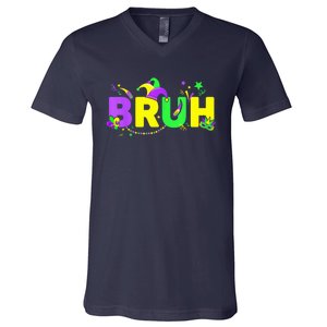 Bruh Mardi Gras Bruh Male Female Happy Mardi Gras Mask V-Neck T-Shirt