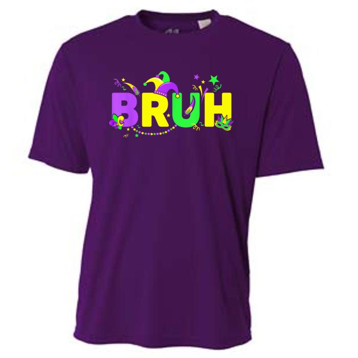 Bruh Mardi Gras Bruh Male Female Happy Mardi Gras Mask Cooling Performance Crew T-Shirt