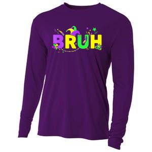 Bruh Mardi Gras Bruh Male Female Happy Mardi Gras Mask Cooling Performance Long Sleeve Crew