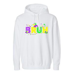 Bruh Mardi Gras Bruh Male Female Happy Mardi Gras Mask Garment-Dyed Fleece Hoodie