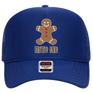 Bite Me (Gingerbread For Christmas) Cute Gift High Crown Mesh Back Trucker Hat