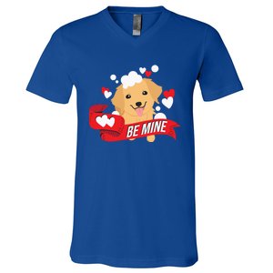 Be Mine Gift Funny Valentine's Day Cute Dog Puppy Gift V-Neck T-Shirt