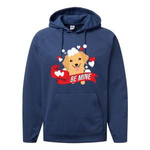 Be Mine Gift Funny Valentine's Day Cute Dog Puppy Gift Performance Fleece Hoodie