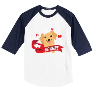 Be Mine Gift Funny Valentine's Day Cute Dog Puppy Gift Baseball Sleeve Shirt