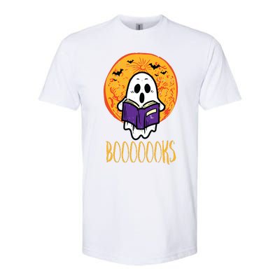 Boooks Moon Ghost Reading Halloween Bookworm Librarian Book Softstyle® CVC T-Shirt