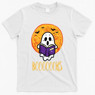 Boooks Moon Ghost Reading Halloween Bookworm Librarian Book T-Shirt