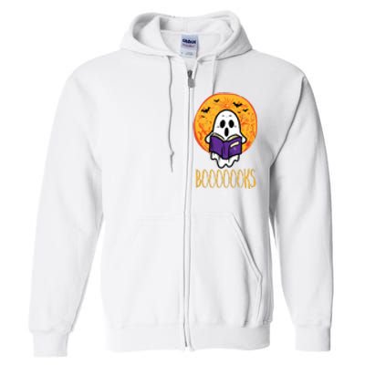 Boooks Moon Ghost Reading Halloween Bookworm Librarian Book Full Zip Hoodie