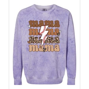 Baseball Mama Groovy Retro Son Baseball Team Mom Leopard Great Gift Colorblast Crewneck Sweatshirt