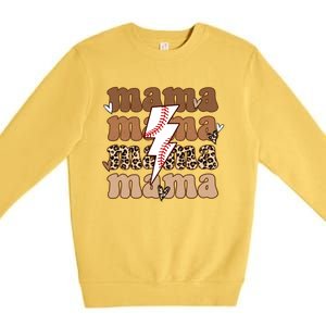 Baseball Mama Groovy Retro Son Baseball Team Mom Leopard Great Gift Premium Crewneck Sweatshirt