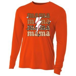 Baseball Mama Groovy Retro Son Baseball Team Mom Leopard Great Gift Cooling Performance Long Sleeve Crew