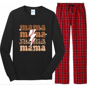 Baseball Mama Groovy Retro Son Baseball Team Mom Leopard Great Gift Long Sleeve Pajama Set