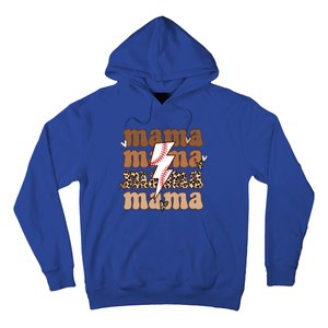 Baseball Mama Groovy Retro Son Baseball Team Mom Leopard Great Gift Hoodie