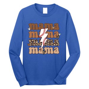 Baseball Mama Groovy Retro Son Baseball Team Mom Leopard Great Gift Long Sleeve Shirt