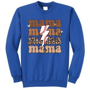 Baseball Mama Groovy Retro Son Baseball Team Mom Leopard Great Gift Sweatshirt