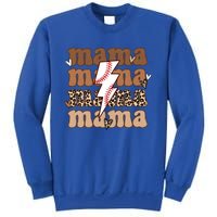 Baseball Mama Groovy Retro Son Baseball Team Mom Leopard Great Gift Sweatshirt