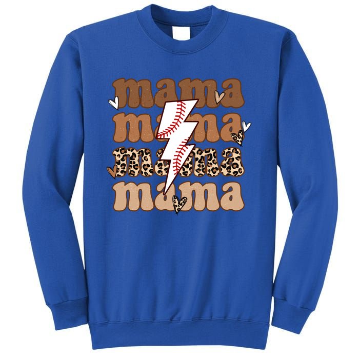 Baseball Mama Groovy Retro Son Baseball Team Mom Leopard Great Gift Sweatshirt