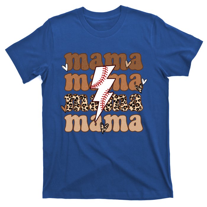 Baseball Mama Groovy Retro Son Baseball Team Mom Leopard Great Gift T-Shirt