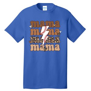 Baseball Mama Groovy Retro Son Baseball Team Mom Leopard Great Gift Tall T-Shirt