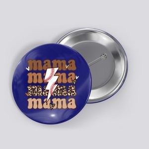 Baseball Mama Groovy Retro Son Baseball Team Mom Leopard Great Gift Button