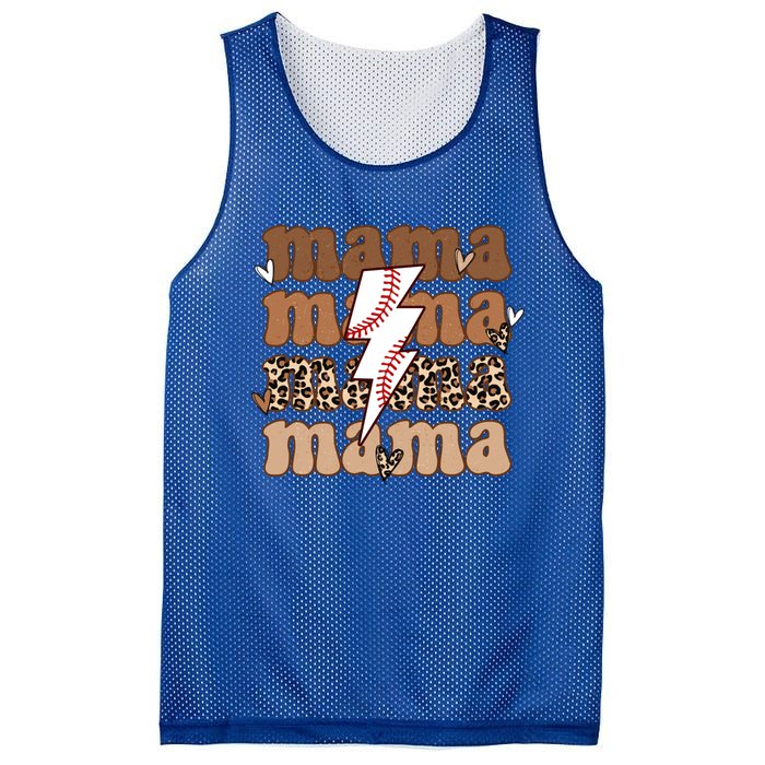 Baseball Mama Groovy Retro Son Baseball Team Mom Leopard Great Gift Mesh Reversible Basketball Jersey Tank