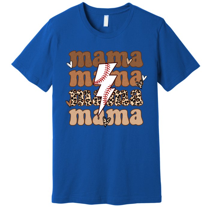 Baseball Mama Groovy Retro Son Baseball Team Mom Leopard Great Gift Premium T-Shirt