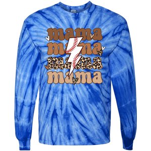 Baseball Mama Groovy Retro Son Baseball Team Mom Leopard Great Gift Tie-Dye Long Sleeve Shirt