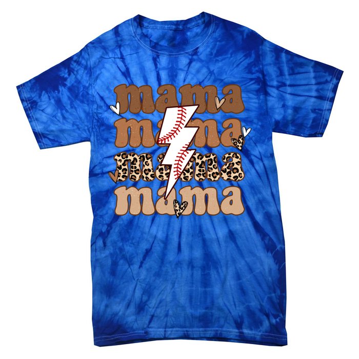 Baseball Mama Groovy Retro Son Baseball Team Mom Leopard Great Gift Tie-Dye T-Shirt